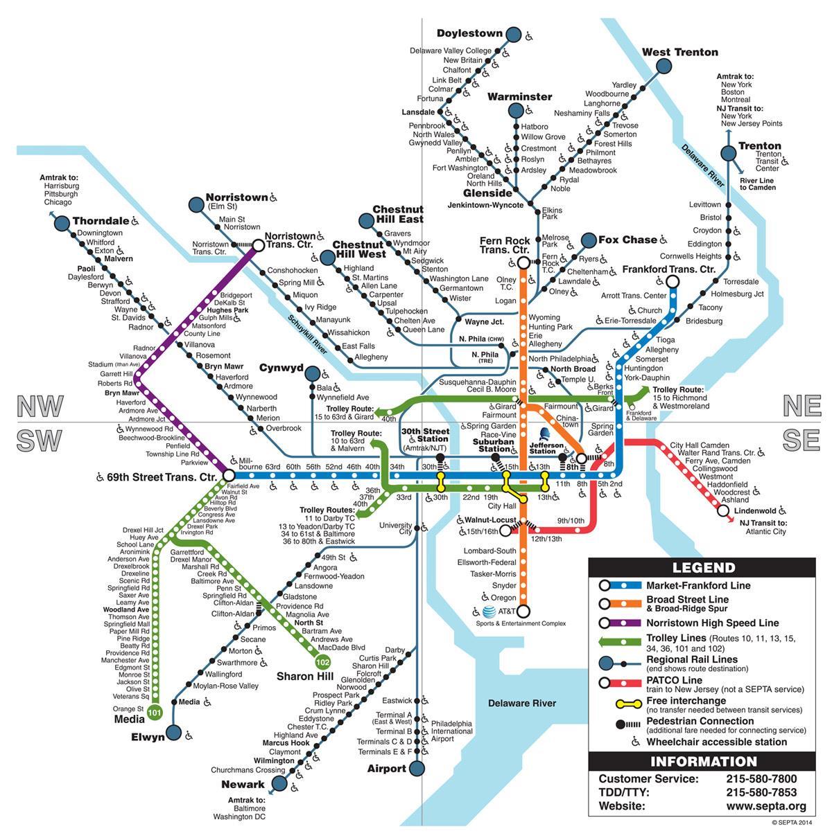 карта метро в Филадельфии