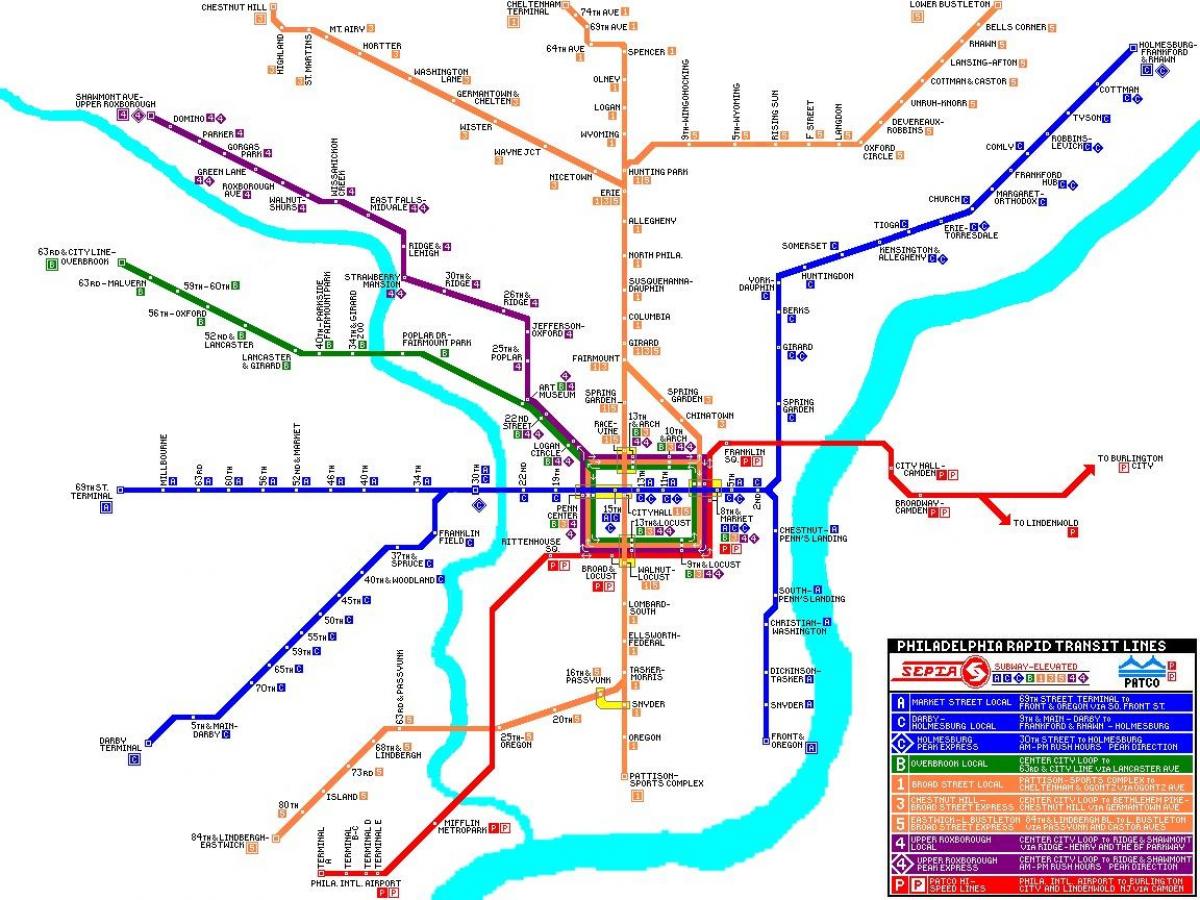 Система Филадельфия общественного транспорта карте